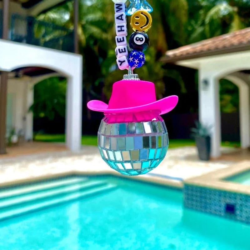 Pink Cowboy Hat Disco Feather Ball Decorations