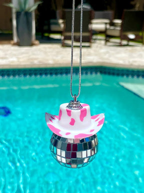 Pink Cowgirl Hat Disco Ball Charm