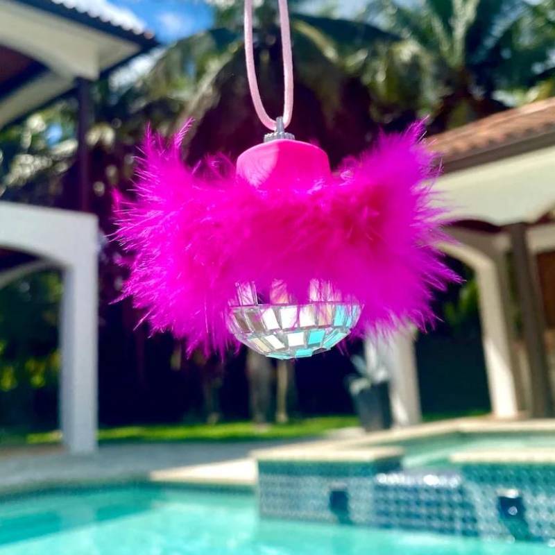 Pink Cowboy Hat Disco Feather Ball Decorations